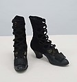 Boots, leather, silk, metal, American